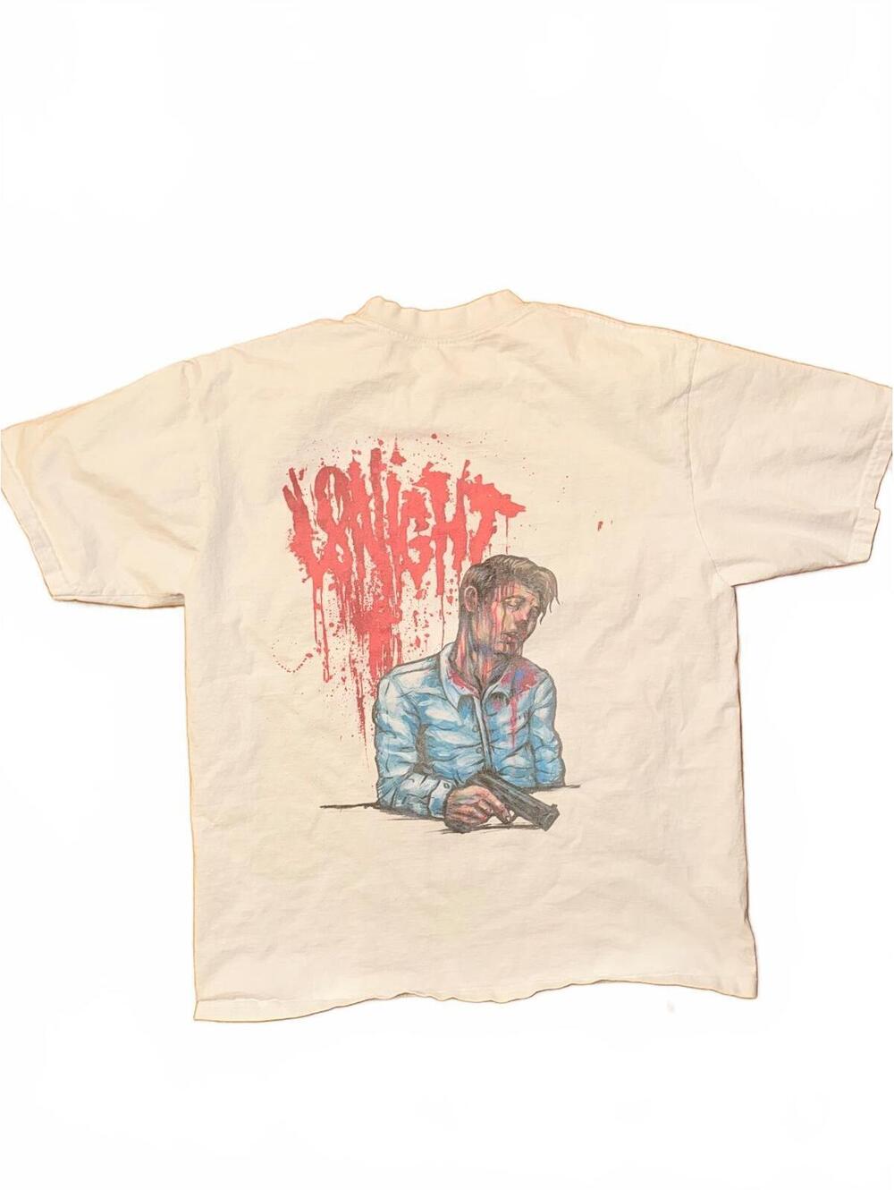 Lo Night Graphic T-Shirt White Blood Drip Print Size XL